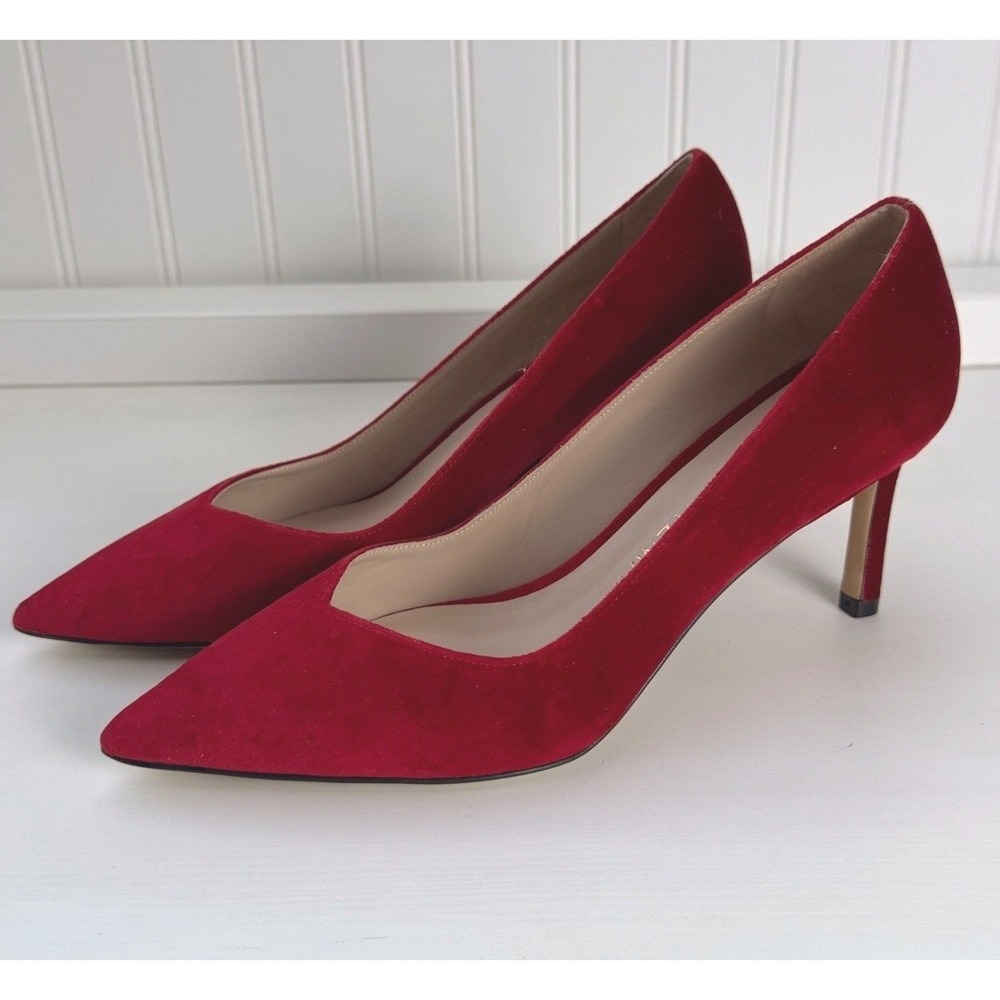 Stuart Weitzman Anny 70 Red Velvet Pointed Toe V-Cut Pumps Heels S6728 Size 7.5C